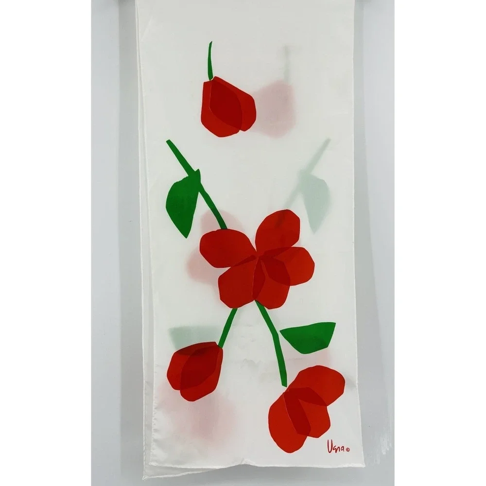Vintage Veresa by Vera Scarf Red Poppies Tulips Rectangle Polyester 45